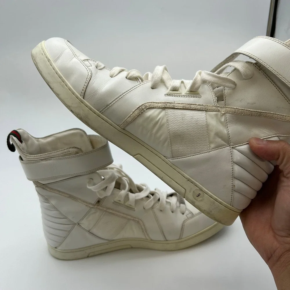 Gucci Sneakers Men's White Leather Waterproof Lace Up Ankle Athletic Shoes - 9